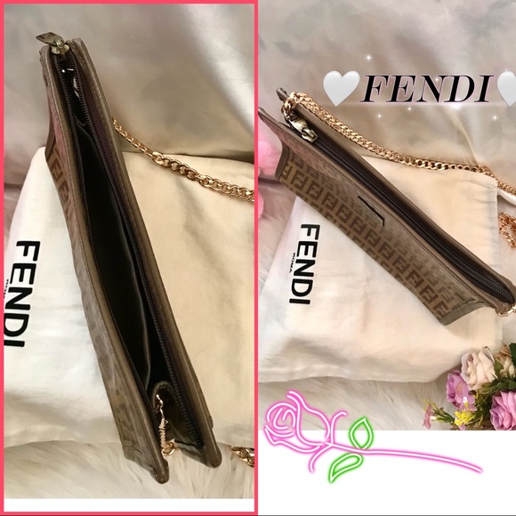 🌸Auth🌸Beautiful FENDI Zucchino Zucca Monogram FF Logo Clutch/Shoulder Bag 🦋 - Picture 10 of 14